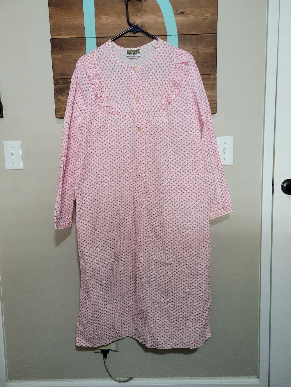 Vintage 70s Cottage Core Ditzy Floral Popover Prairie Long Sleeve Nightgown S
